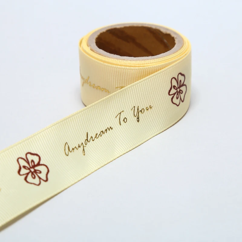 Manufacturer wholesale custom gold\/silver foiled printed gross grain ribbons hot stamping logo grosgrain ribbon