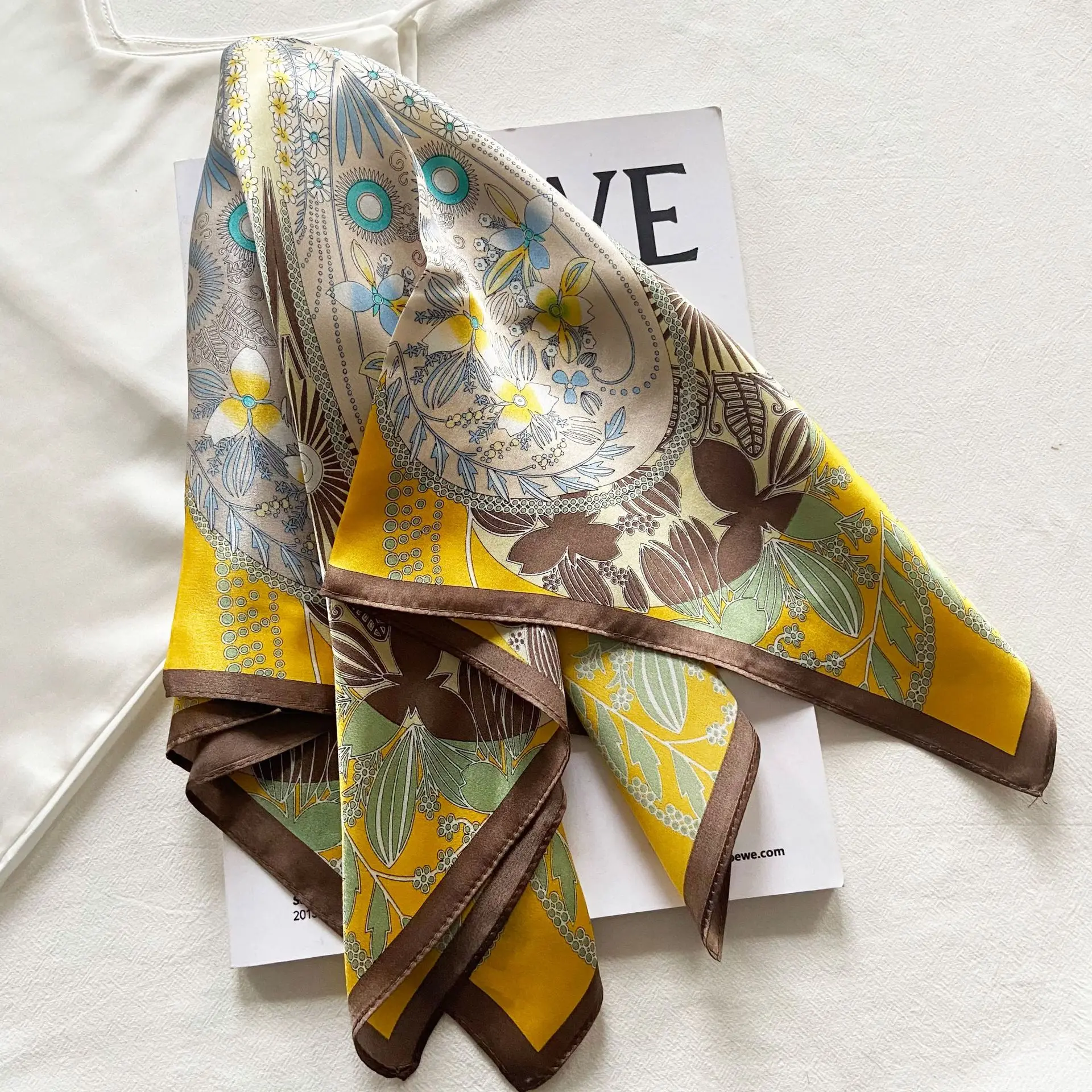 Small square 53x53 real silk digital printing bandana spring and summer thin temperament neck scarf