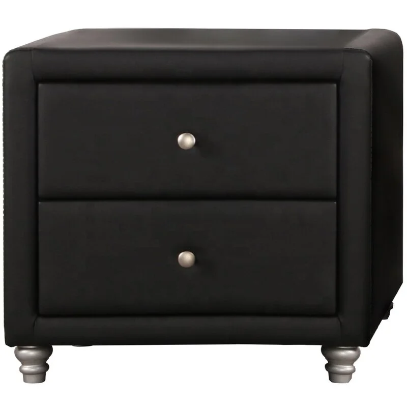 upholstered 2 Drawer nightstand storage PU leather bedside table