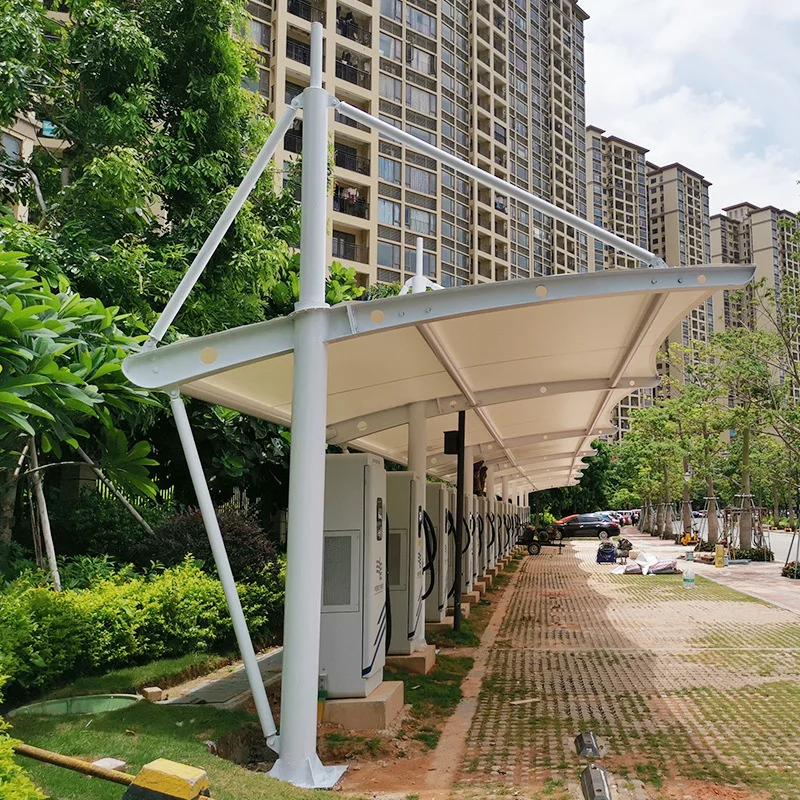High Quality Covering Fabric Tensile Architecture Membrane Structure Shade Canopy Roof For EV Charging Station