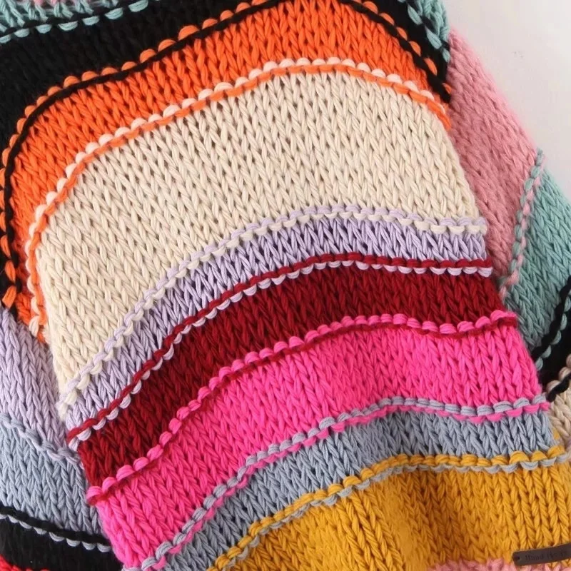 European And American Wind Autumn Big Size Fat Woman Bumps Color Winter Pure Handwork To Weave Coarse Needle Sweater Coat Female