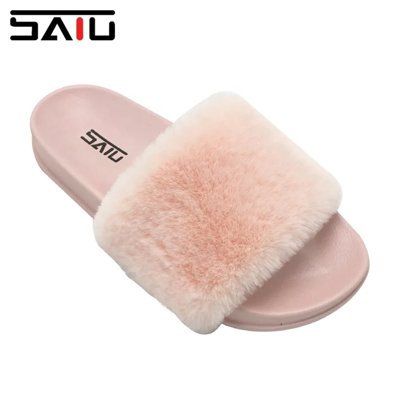 FASHION WOMEN FUR SLIDES SANDALS FASHION LADY FUR SLIPPERS WINTER POOL BEACH FUR INDOOR OUTDOOR SLIPPERS FLAT SLIDES