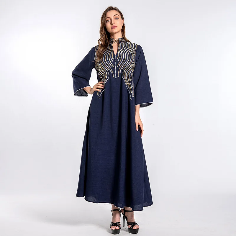2022 New design Embroidered Evening Dress middle East indonesian turkish muslim modest clothing
