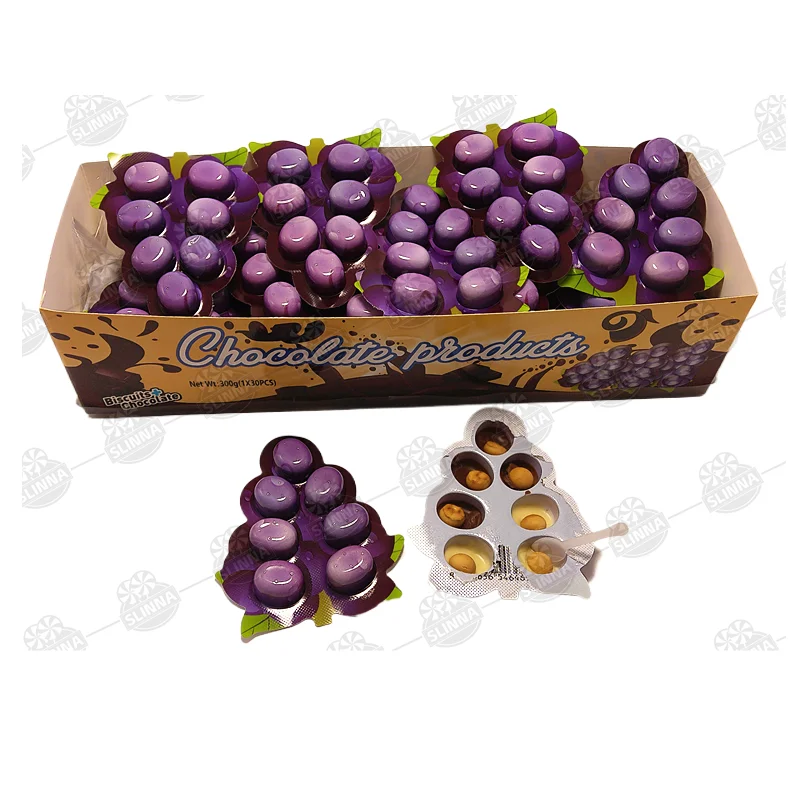 Wholesale 10g Delicious Cartoon Grape Shape Chocolate Toffee Jams Biscuit Casual Snack Cookie Ball Filled Chocolate Jam