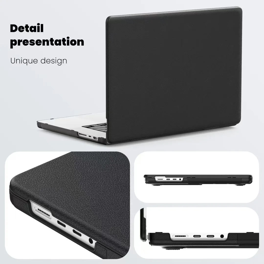 New PU Leather Hard PC Shell Protective Cover Case with Hidden Stand for MacBook Pro 16inch 2024 2021 A3404 A3186 A2991 A2780
