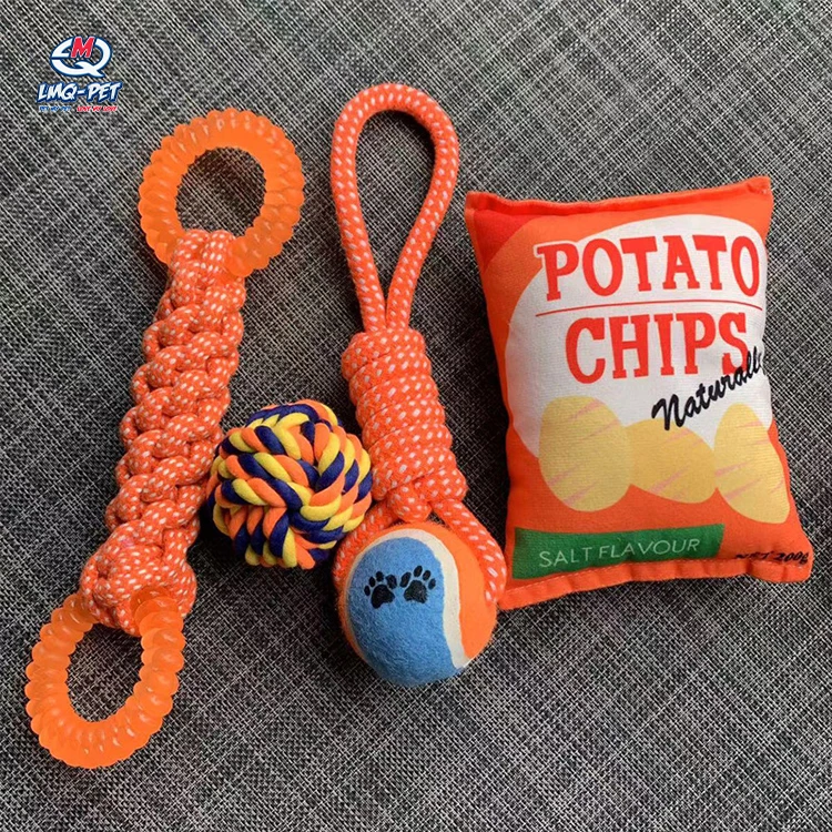 High Quality Hemp Rope Knot Toys Molar Pet Toys Rope Ball Chew Play Bite Pet Dog Toy Set Teeth Cleaning Cotton Linen 7 Piece