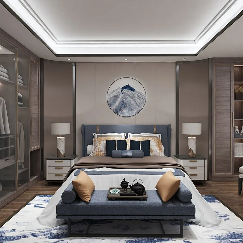 Customized Turkish Style Luxury Bedroom Suite Furniture 6 Piece MDF White Full Bedroom Sets