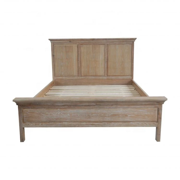 HL090-183 Vintage American Style Classic Rustic Antique Classic Wooden Platform Queen King Size Solid Oak Frame Bed