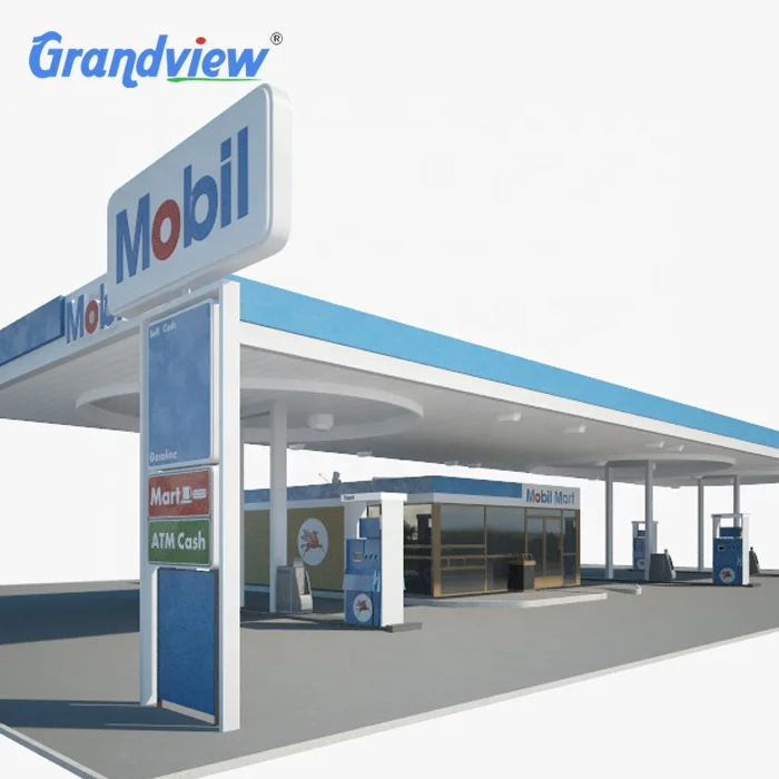 Gas Station Roofing Led Lights Petrol Fuel Steel Display Canopy Fascia Prefabricated Canopy Gas Station Decoration Canopy
