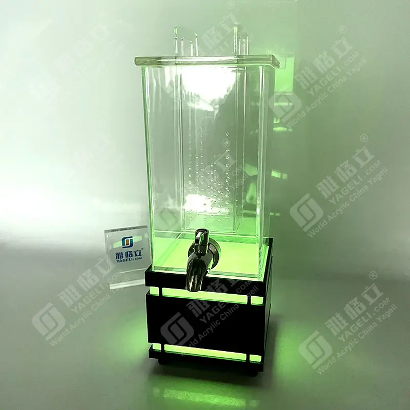 Hot acrylic square transparent 2 gallon food beer bucket dispenser beer tower bar with light diode lights