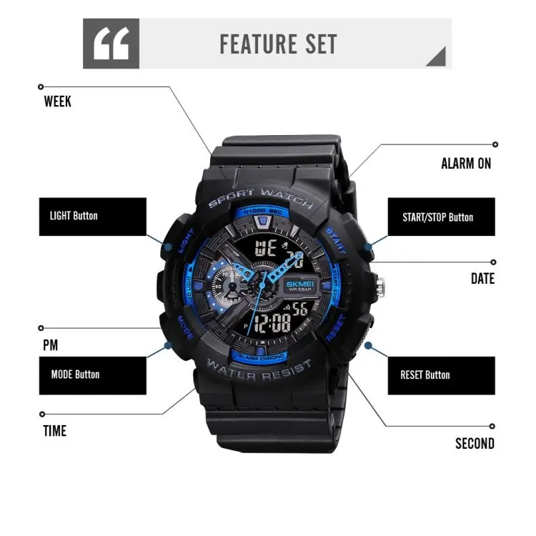 Hot Sale SKMEI 1688 LED Dual Time Digital Display + Pointer Luminous Sports Electronic Watch