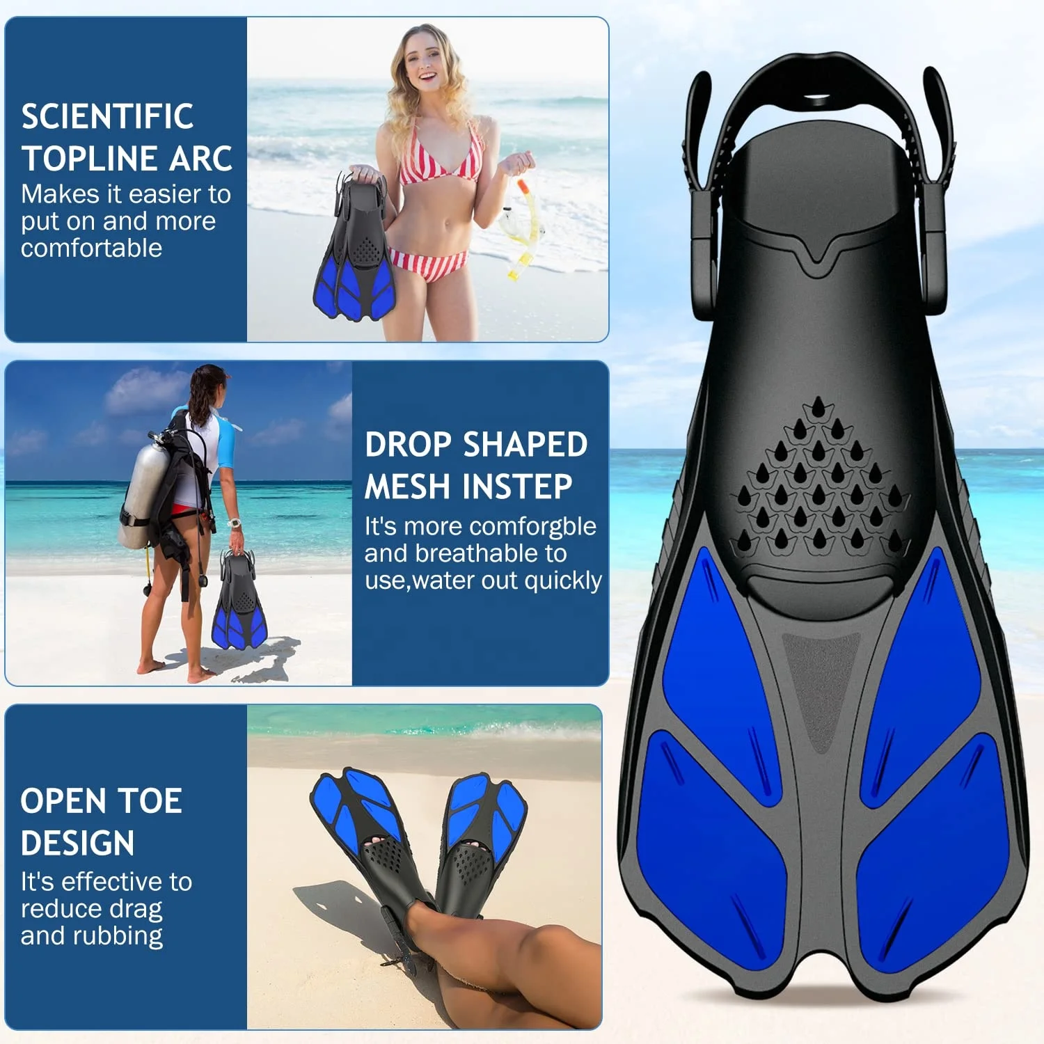 Professional Snorkel Diving Swimming Fins Men Women Training Flippers Flexible Adult Adjustable Scuba Diving Flippers