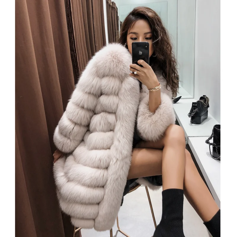 New Arrival Elegant Genuine Fox Fur Jacket Ladies Winter Fluffy Real Fur Coat Women Long