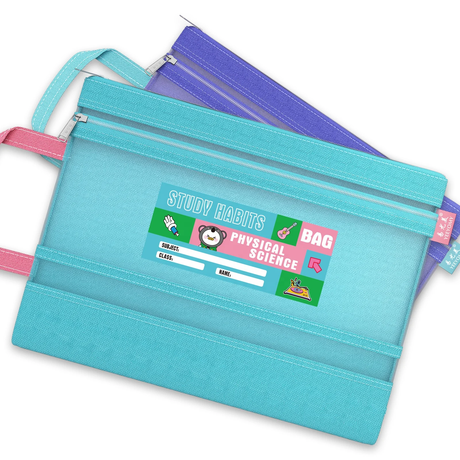 Plastic File Bag School Textbook Examination Paper Sorting Document Storage Bag Double Zipper A4 Document Bag