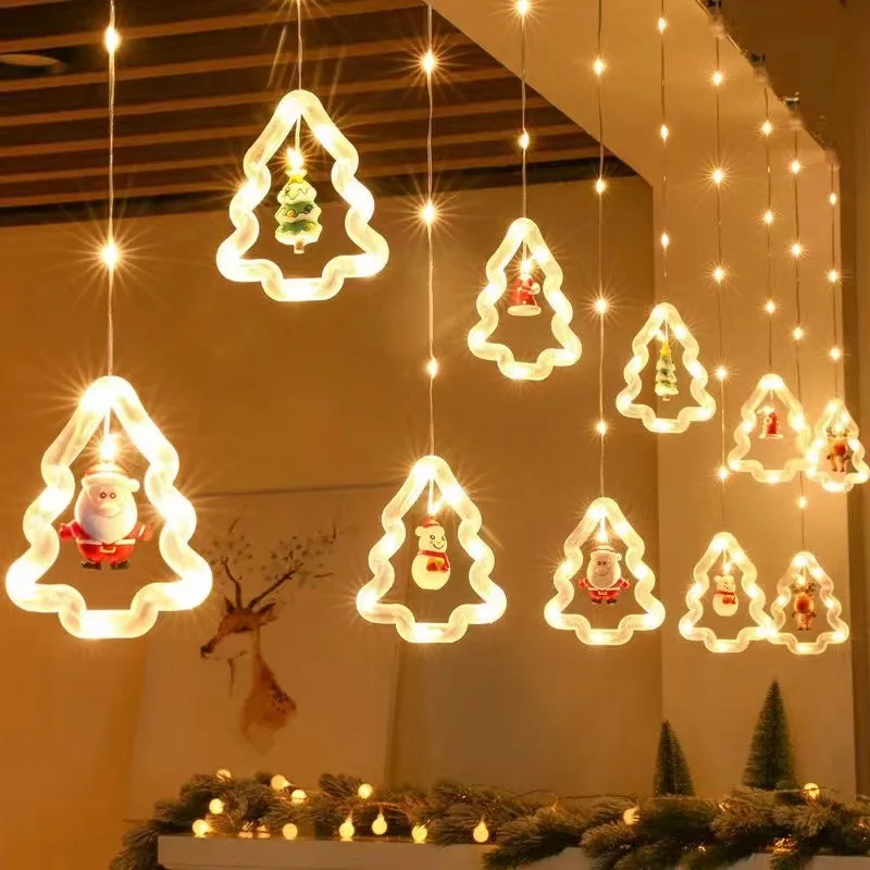 Indoor Christmas Santa Claus Cartoon Cute Led Lights Room Window Home Holiday Party Decoration Ornaments Christmas String Lights
