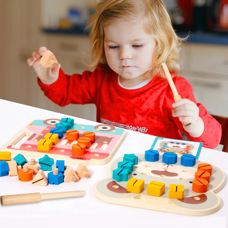 New Wooden Puzzle Children Assembly Montessori Shape Screw Toy Educational Toys For Toddlers Preschool