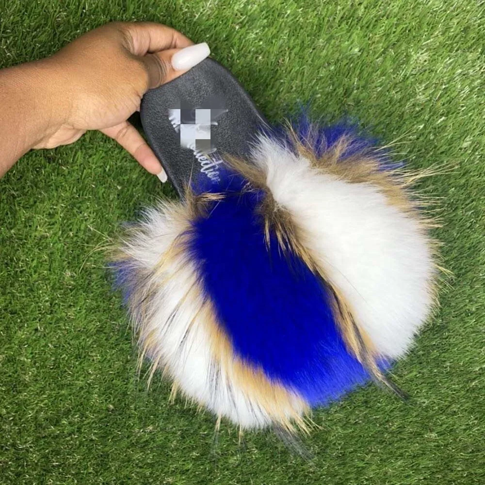 
Wholesale slippers fur fox slides real fox fur slides fox fur slides women 