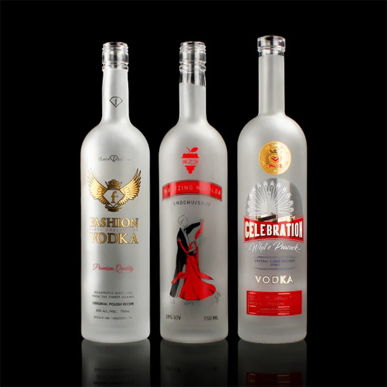 Factory price luxury clear round square european bourbon whiskey brandy  glass bottle with cork stopper 375ml 750ml 500ml