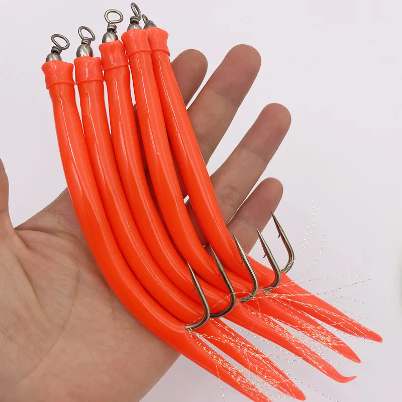 Hot Sales Luminous Trolling Fishing Eel Jig Hook With Rubber Tube Sea Lure Teaser Jigging Cod Shark Rig