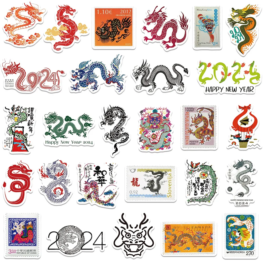 2024 New 50PCS Cool chinese zodiac stamp collection vintage postage dragon sticker