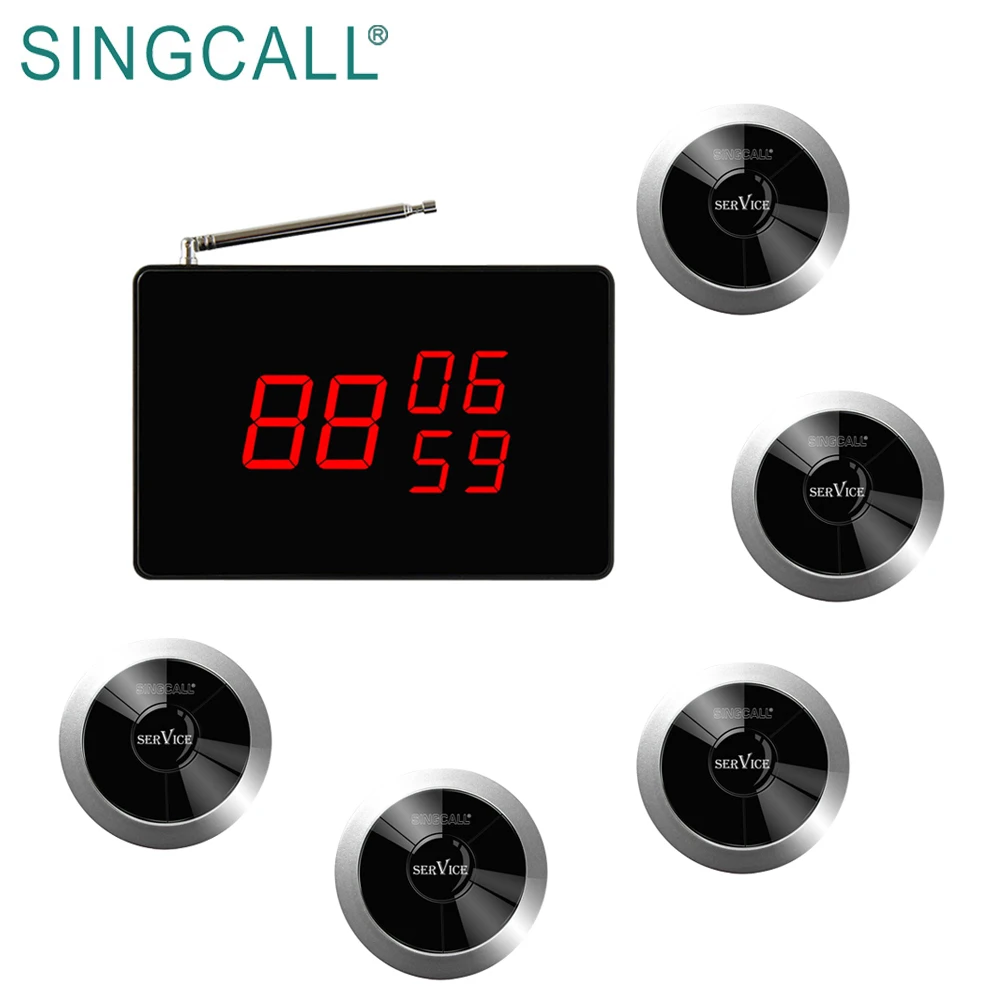 SINGCALL 1 черный приемник 5 водонепроницаемый официант кнопки вызова беспроводной сервис звонок