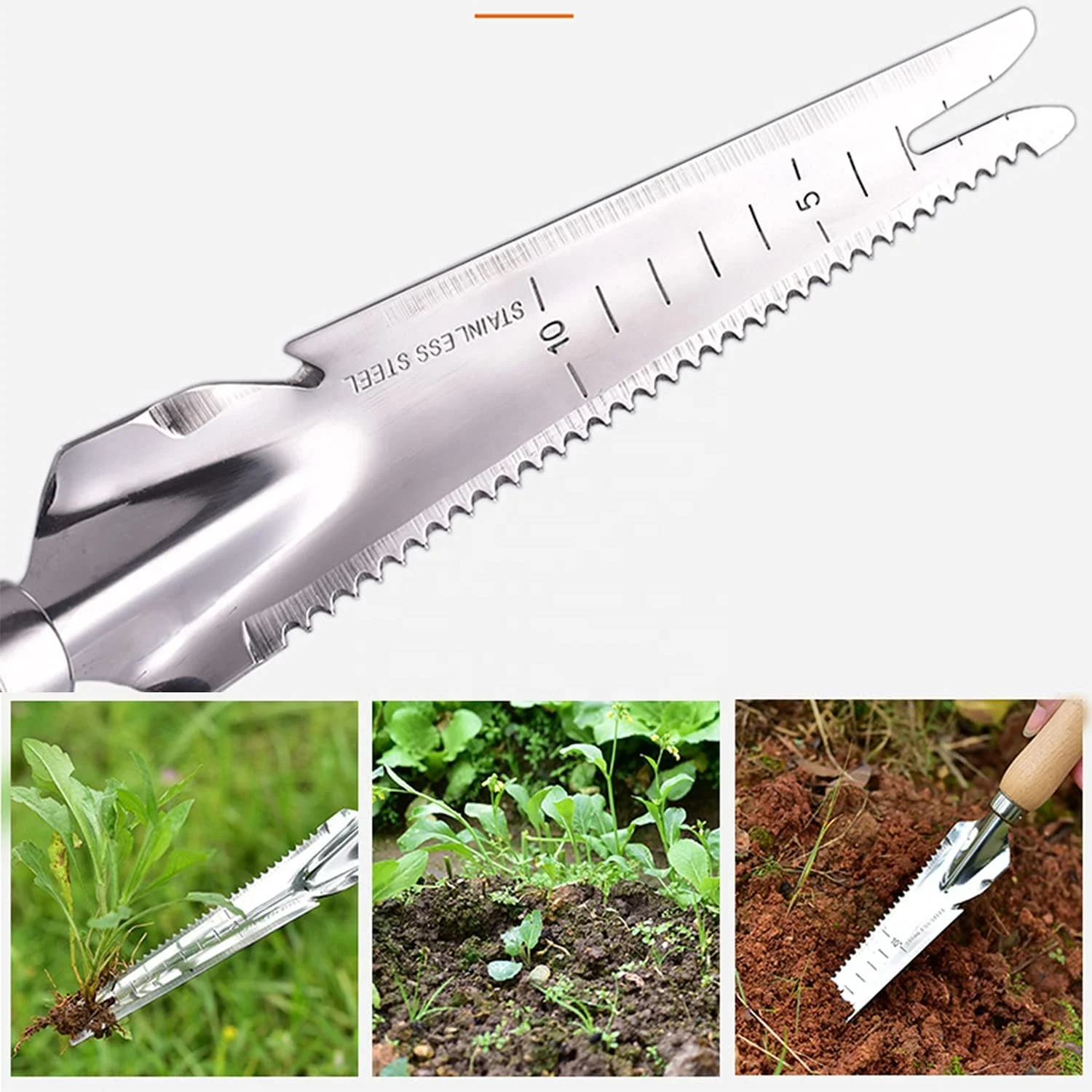 Garden Manual Weeding Tools Wooden Handle Stainless Steel Head for Easy Weeder Removal Transplanting Pruning Digging Gauging