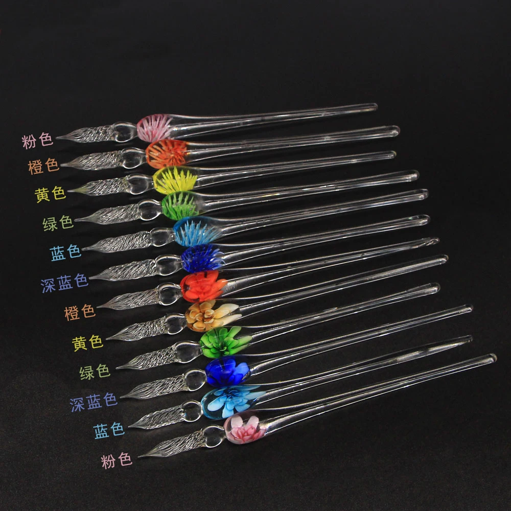 Calligraphy Writing Tools Empty Fountain Ink Pen Kits Creative DIY Liquid Flower Transparent Glass Dip Pen