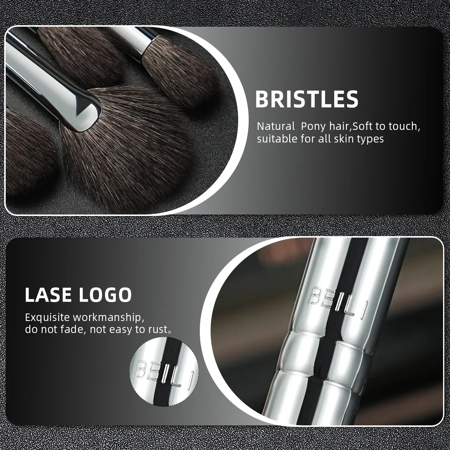 BEILI Wholesale Black Eye Makeup Brushes Sets Synthetic Goat Hair Custom Logo Precise Detail Full Eyeshadow Eyebrow Brushes Kit