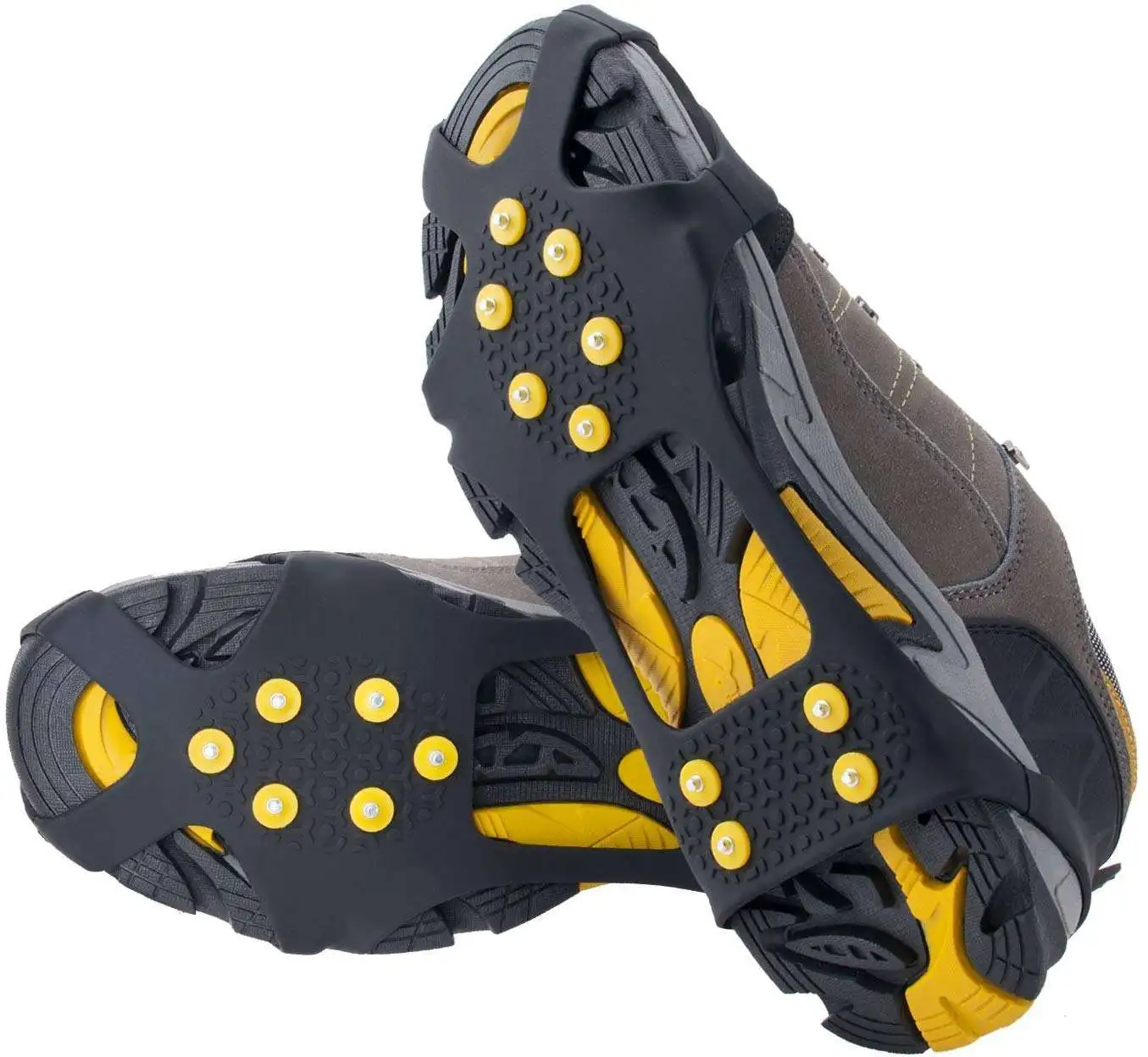 10 Steel Rubber Spikes Crampons Ice Cleats for Shoes and Boots,  Anti Easy Slip Studs Grippers,  Slip-on Stretch Footwear
