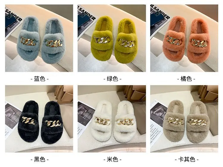New Fashion Women Shoe 2024 Autumn and Winter Fashion Fur  Daily Leisure Home Slippers Warm Flat Slides Slipper