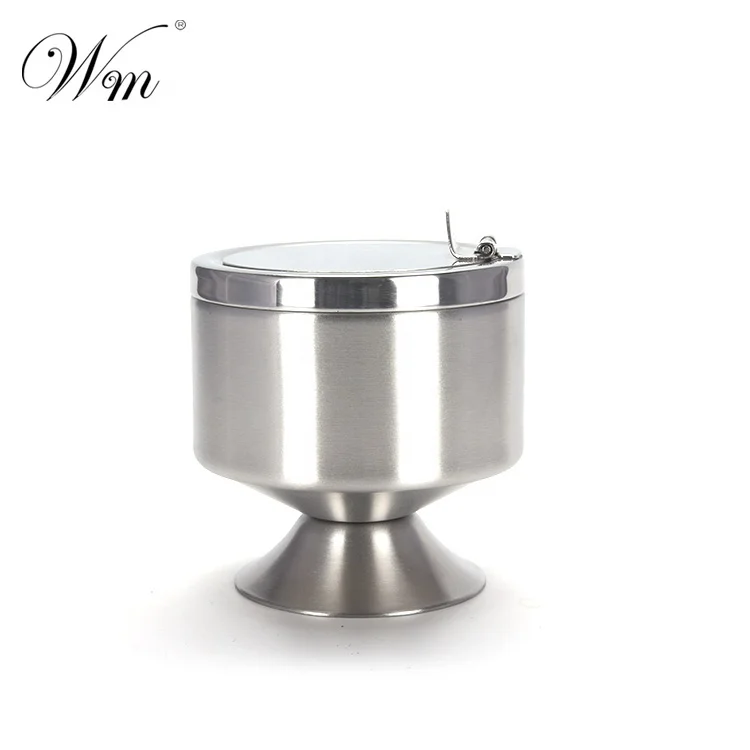 WAHMING  PATENT unbreakable  stainless steel smokeless windproof car custom ashtray with lid & stand for cigars outdoor indoor