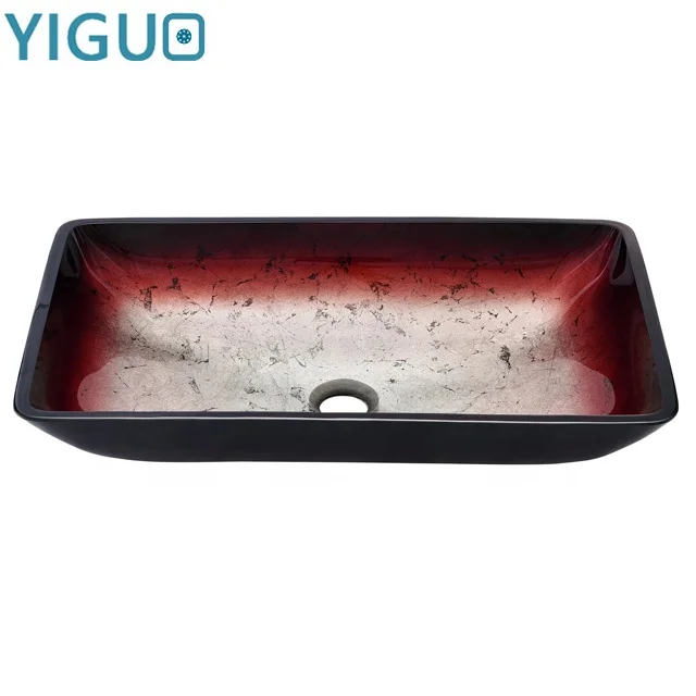 Rectangular bowl shape top mount tempered glass hand wash bathroom vessel basin