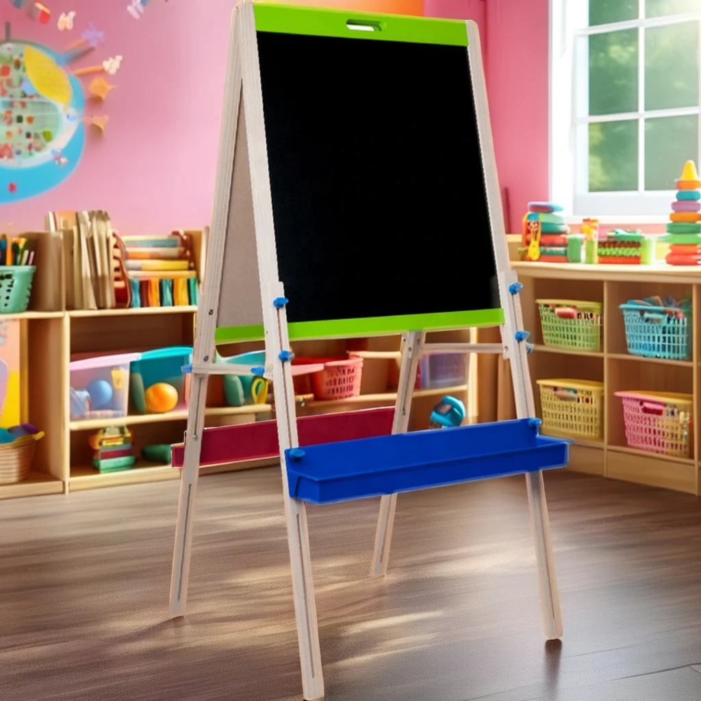 Adjustable Double Side Blackboard Magnetic Whiteboard Wooden Stand Easel for 2-4 Years Old Unisex Children Drawing Toys Painting