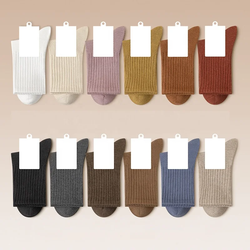 Wholesale Plain Black White Beige Basic Socks Women High Quality 100% Organic Cotton Socks