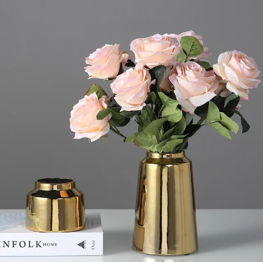 
Luxury simple style small size home tabletop gold flower vase ceramic 