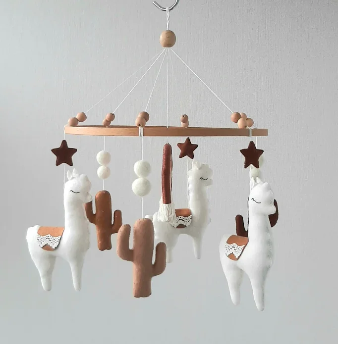 Rainbow llama baby mobile nursery alpaca crib felt mobile boho nursery baby shower gift