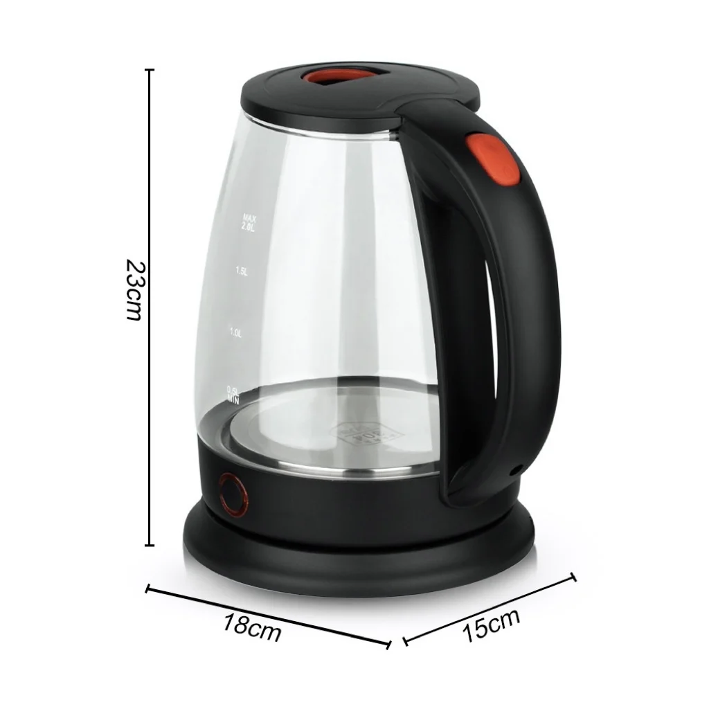Top popular high power 1500W 360 degree S/Steel heater 2.0L cordless Glass Electric Water Kettle LED light