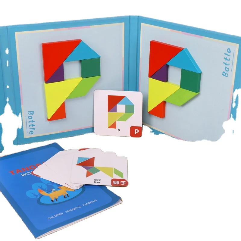 Montessori Education Wooden Toy Multi-player Magnetic Tangram Puzzle With Graffiti Board For Kids