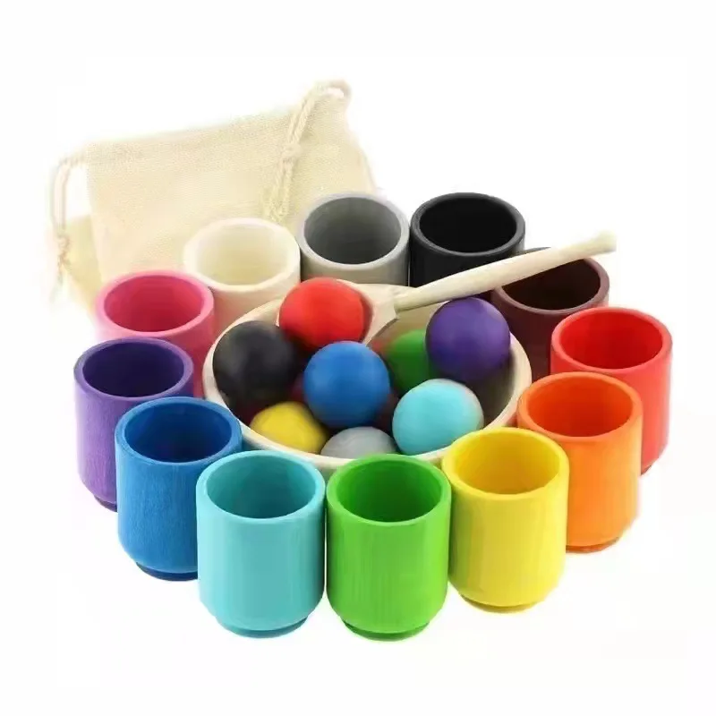 Hot Montessori Rainbow wooden Color Matching Sorting Cups Learning Color Matching Teaching Sets woody baby toys of baby table