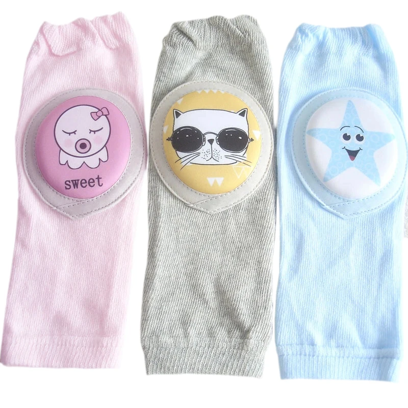 
New Spring Autumn Cartoon baby cotton knee pad for crawling Thickened sponge toddler leg warmer with pad cushion stockings 