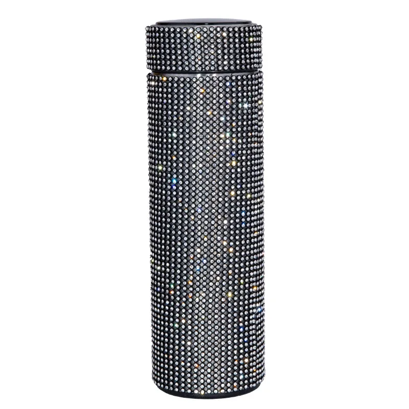 In stock stainless steel straw cup 500ml straight tube stainless steel water bottle rhinestone AB crystal water bottle