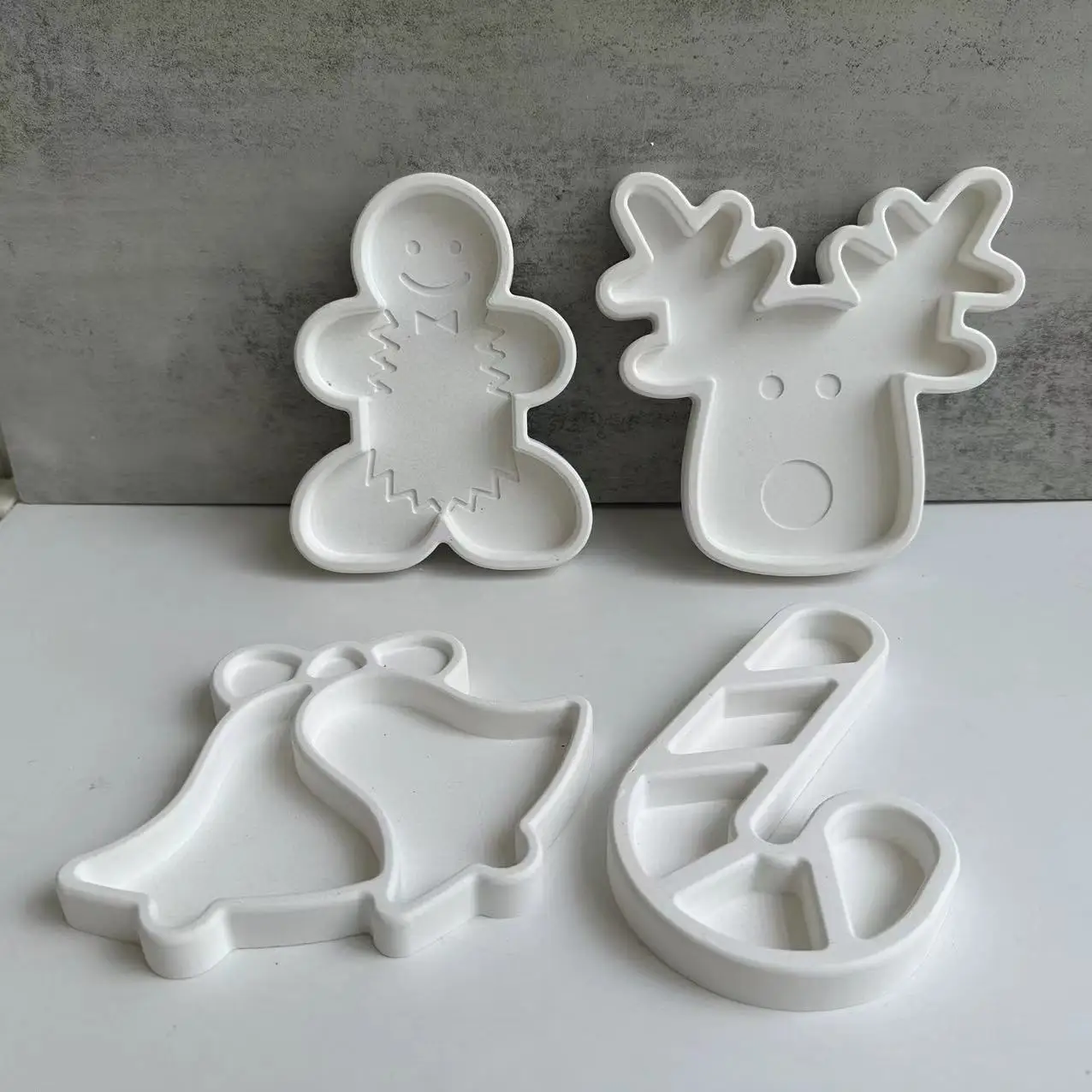 DIY Silicone Mold Epoxy Resin Gypsum Plaster Christmas Decoration Tray/Plate Gingerbread, Crutch, Bell Tray Mold BPA Free