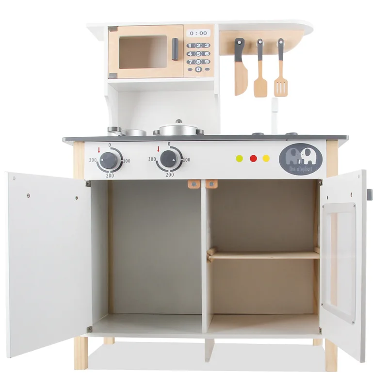 Children Play House Wooden Kitchen Toy Set European Kitchen Boys and Girls Cooking Simulator Kitchen Utensils Gas Stove for Sale