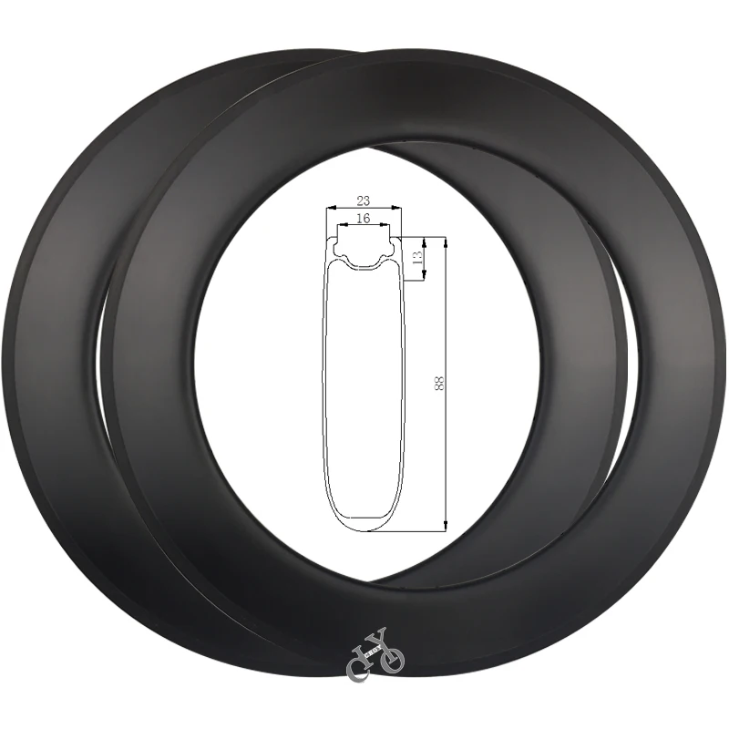 Track Bike Rims Carbon 700c Road 88mm Depth 23mm Width Carbon Fiber Bike Rims Clincher Cycle Rims Tubeless Track Wheel