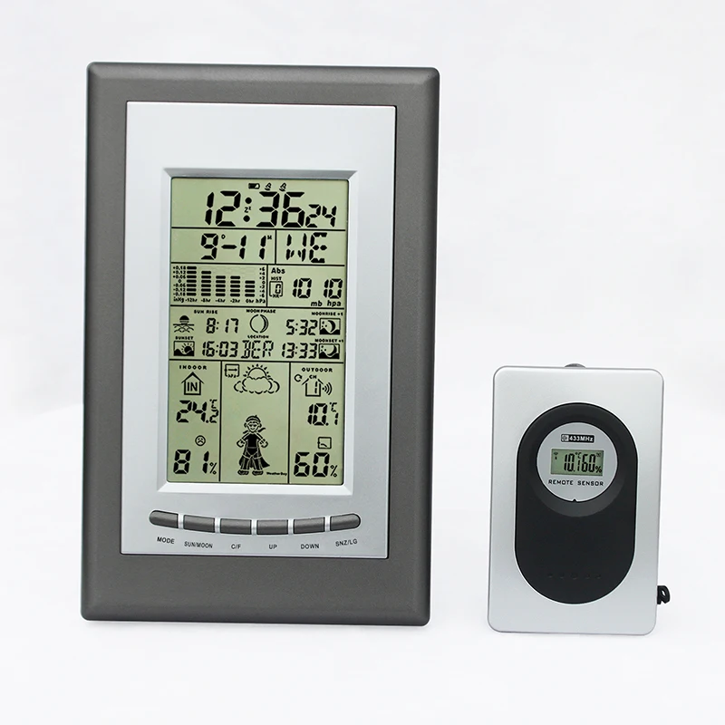 H209E RF Wireless Weather  Station with barometer table alarm clock weather forecast outdoor thermometer
