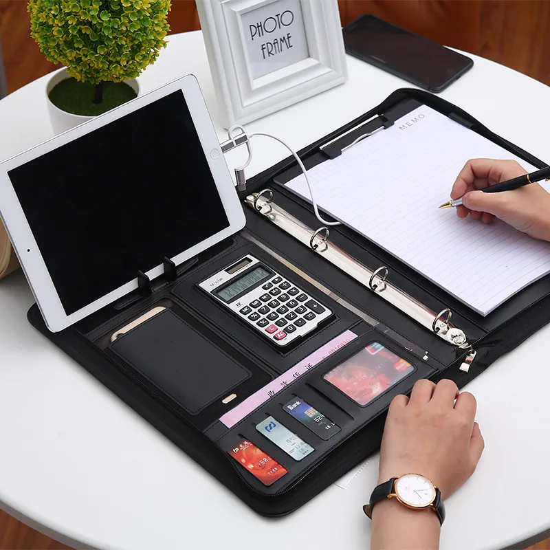 Canvas Fabric A4 Zipper Ring Binder Document File Folder Polyester Portfolio