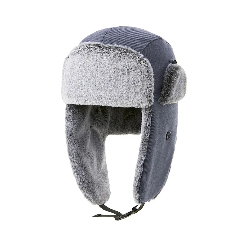 2024 Winter Trapper Hats Grey Fur Warm Women and Men Autumn Winter Fur Hat Outdoor Russian Hunting Hats