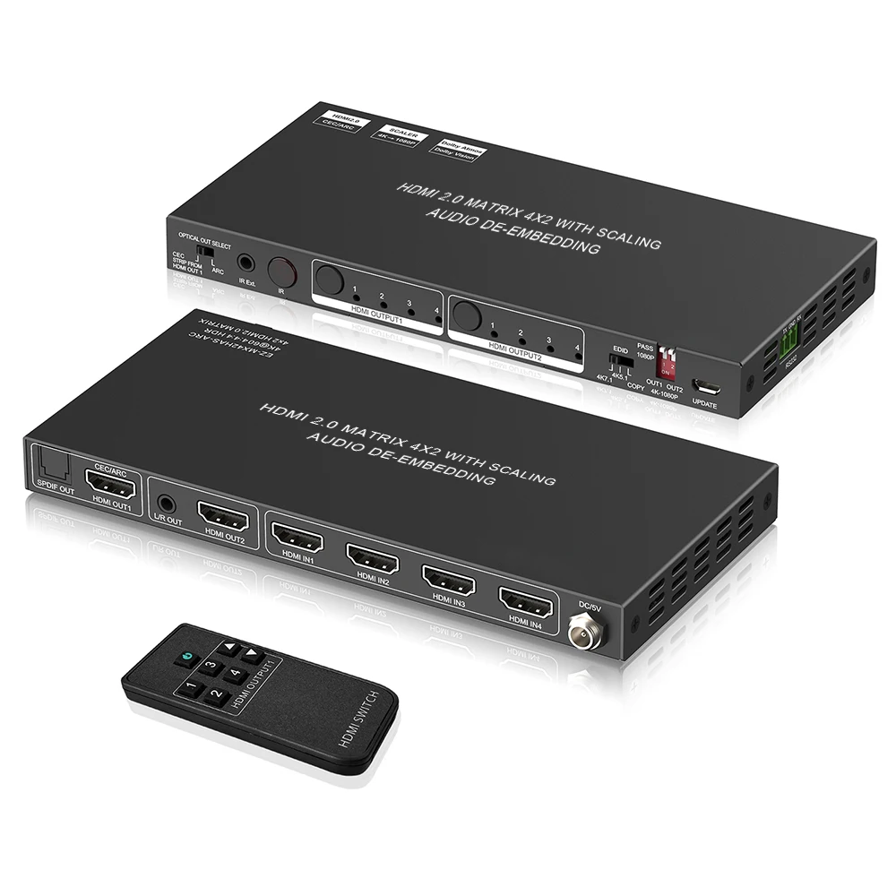 Hdmi Matrix Switch 4 In 2 OUT  2x2 Video wall HDMI Matrix Audio Extractor 4K60hz HDCP2.3 EDID Scaler ARC hdmi Matrix Switcher