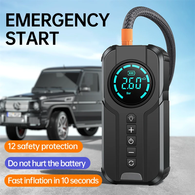 Car Tire Inflator Air Pump Portable Air Compressor 8000mAh Portable Car Jump Starter with Mobile Phone Power Bank with EVA Bag