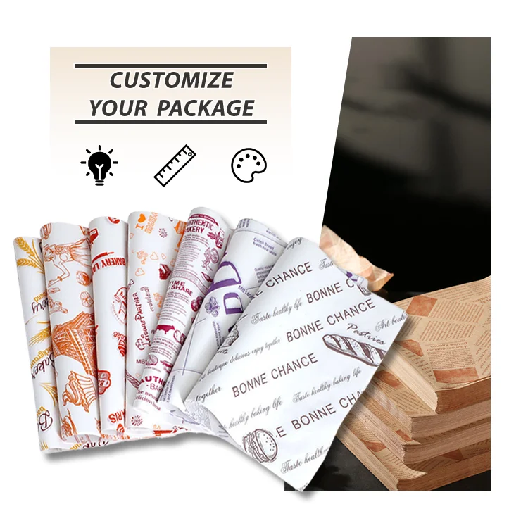Recyclable Custom Logo Greaseproof Deli Paper For Burger Wrapping Thin Food Packaging Wax Paper Sandwich Paper Wrap